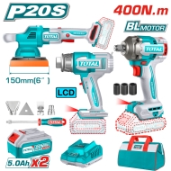 Акумулаторен комплект инструменти TOTAL INDUSTRIAL, 20 V, 2 x 5 Ah