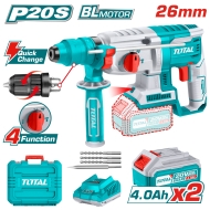 Акумулаторен Безчетков Перфоратор TOTAL INDUSTRIAL, SDS+, 2.5 J, 20 V, 2 x 4 Ah